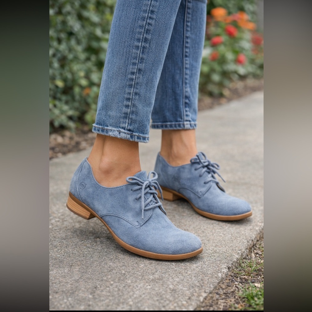 Born Blue Suede Oxford Shoes Women's 7 Leather Preppy‎ Dark Academia